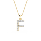 Yellow Gold Round Cut Lab Grown Diamond Letter F Initial Pendant