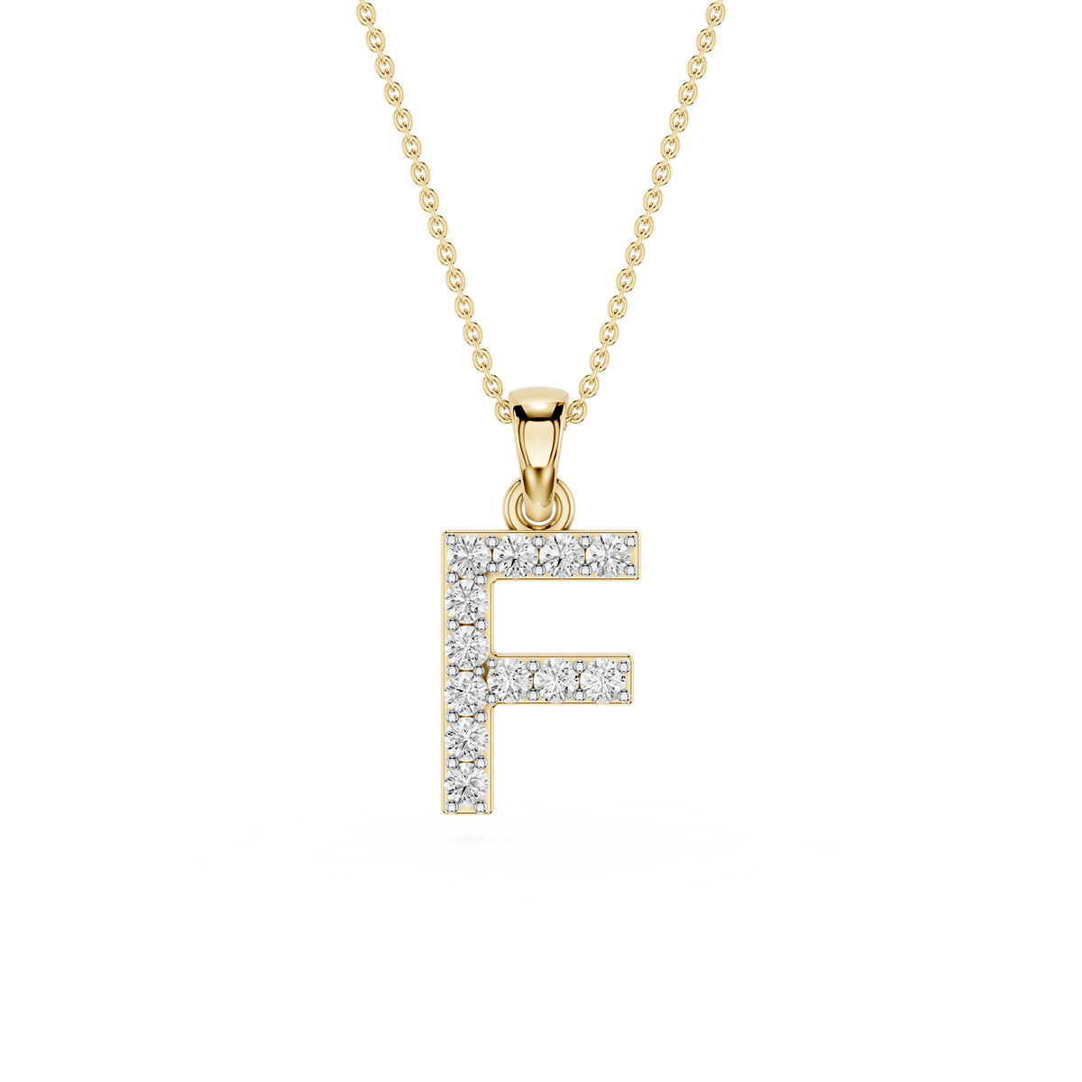 Yellow Gold Round Cut Lab Grown Diamond Letter F Initial Pendant