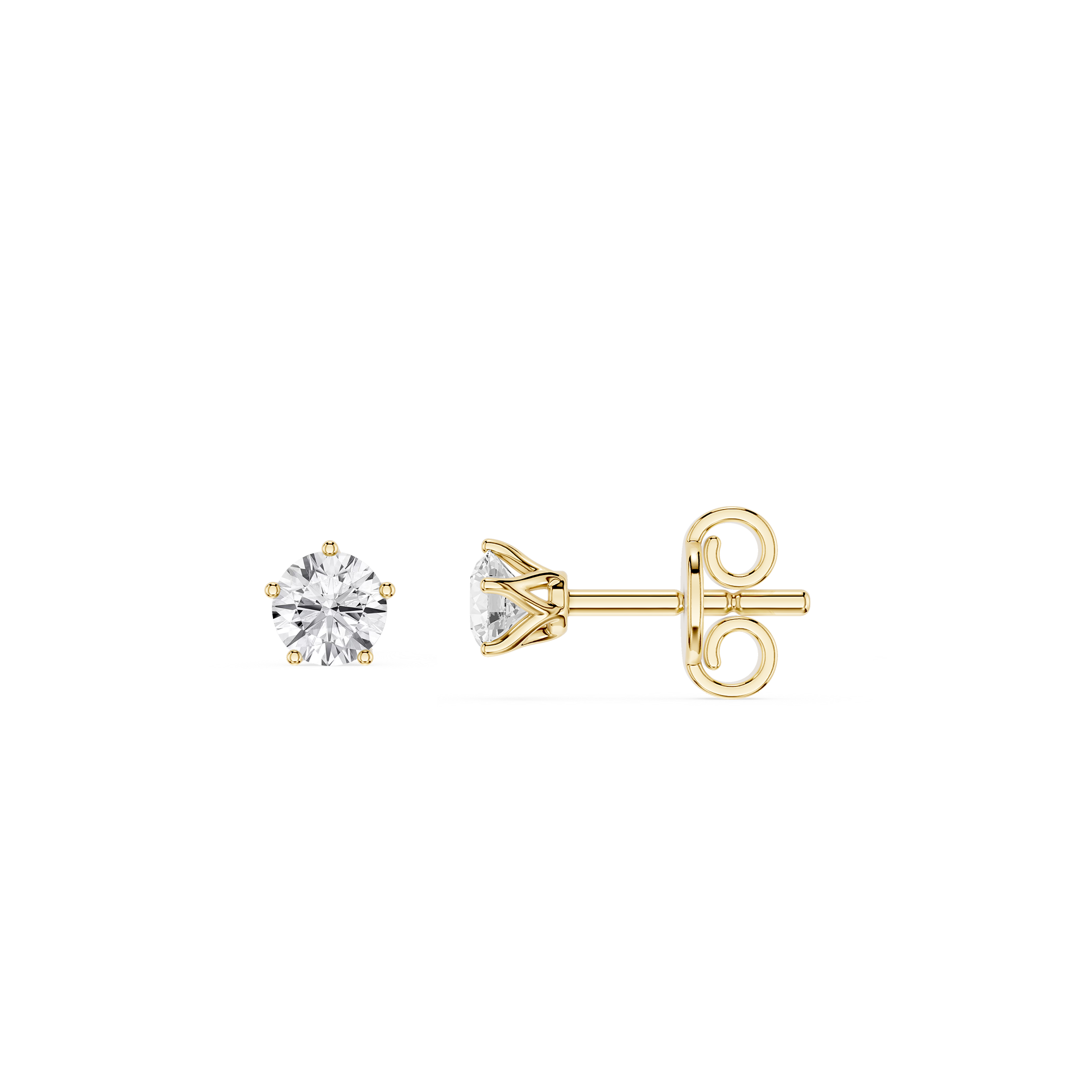 Gold stud earrings with clear gemstones on a white background