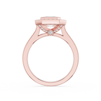 Rose gold ring with a diamond on a white background