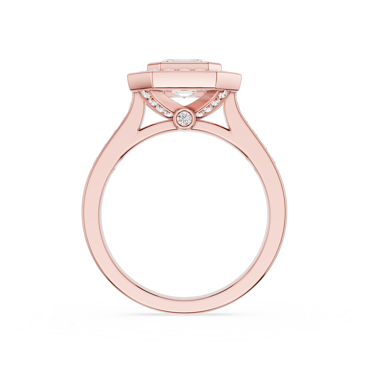 Rose gold Emerald Cut Octagon Hidden Halo Lab Diamond Engagement Ring