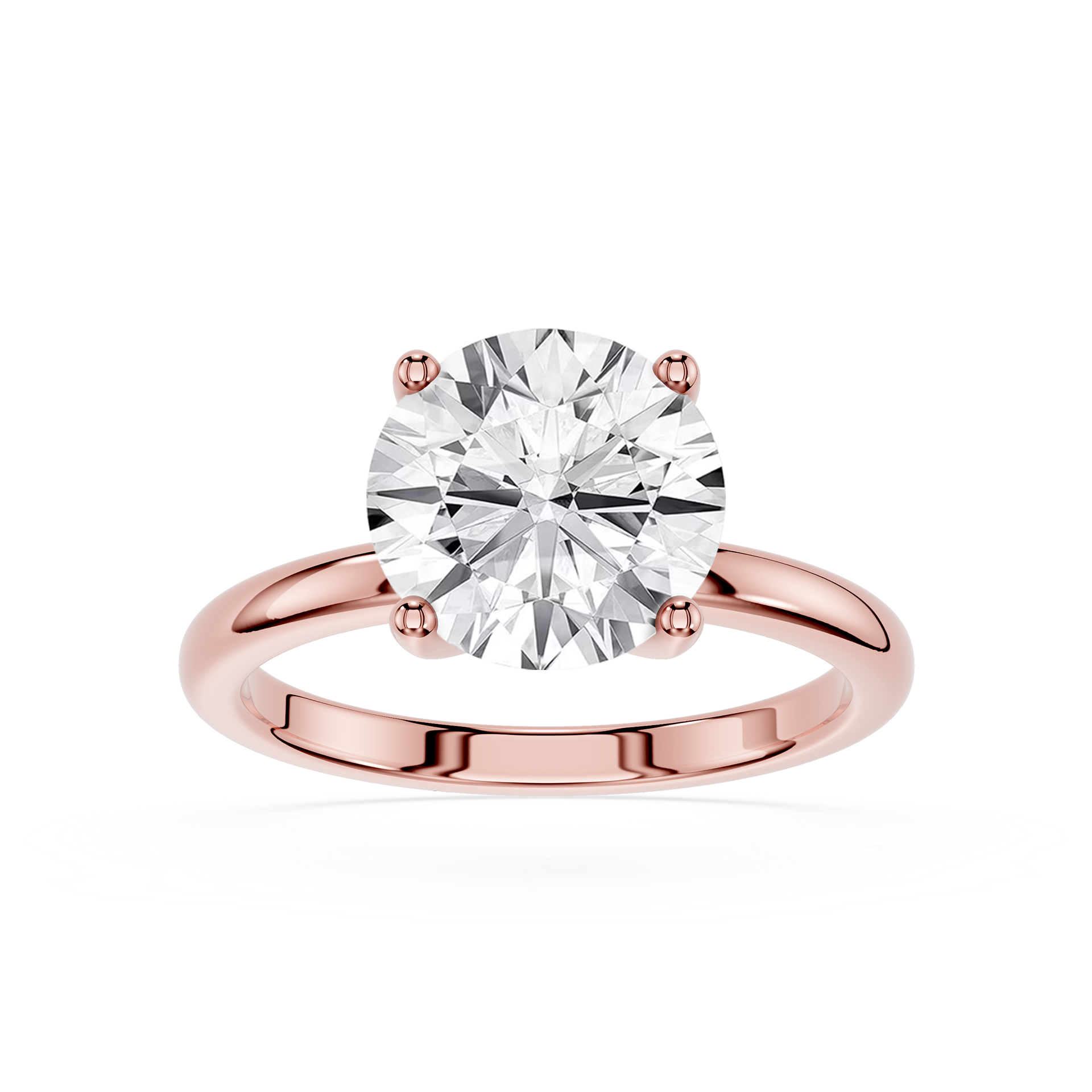 Rose gold ring with a large diamond on a white background
