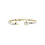Open view of emerald cut lab grown diamond bracelet in yellow gold