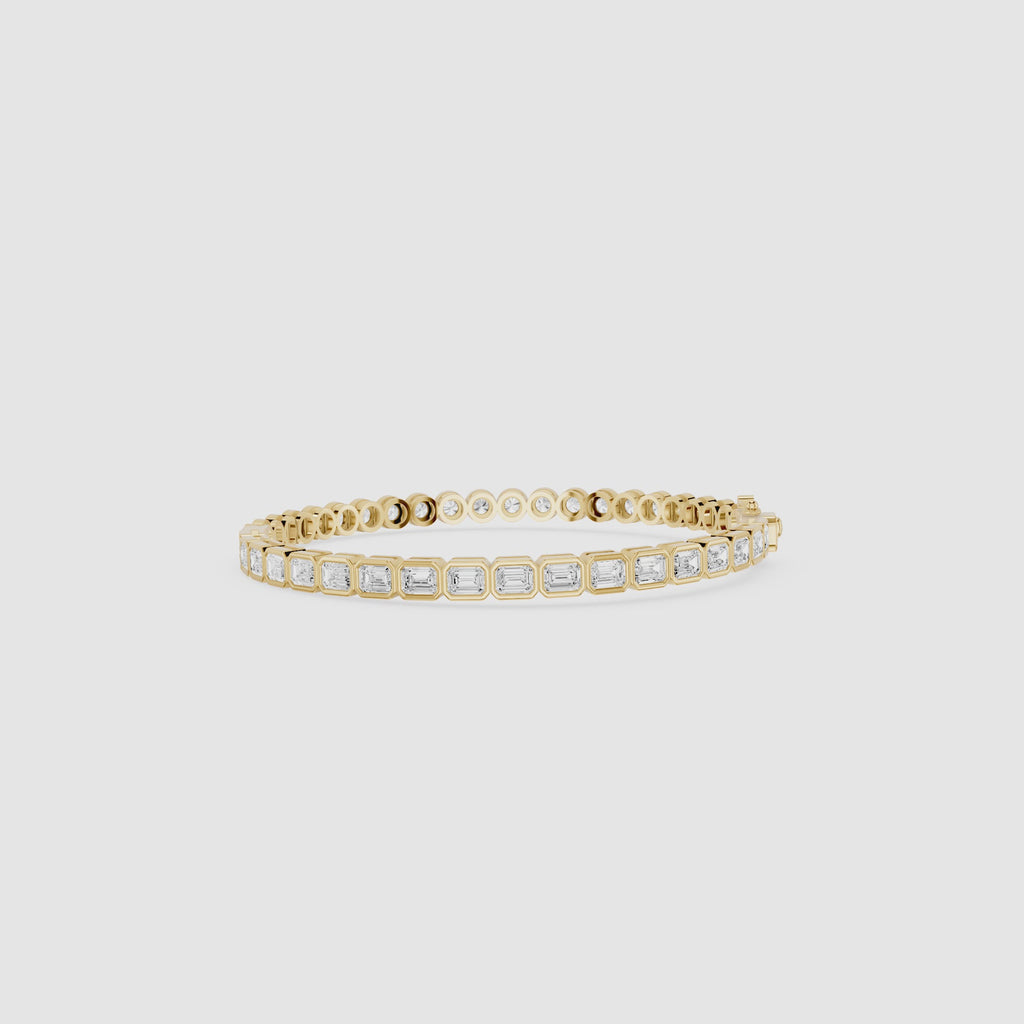 Lab Grown Emerald Cut Bezel Diamond Tennis Bracelet