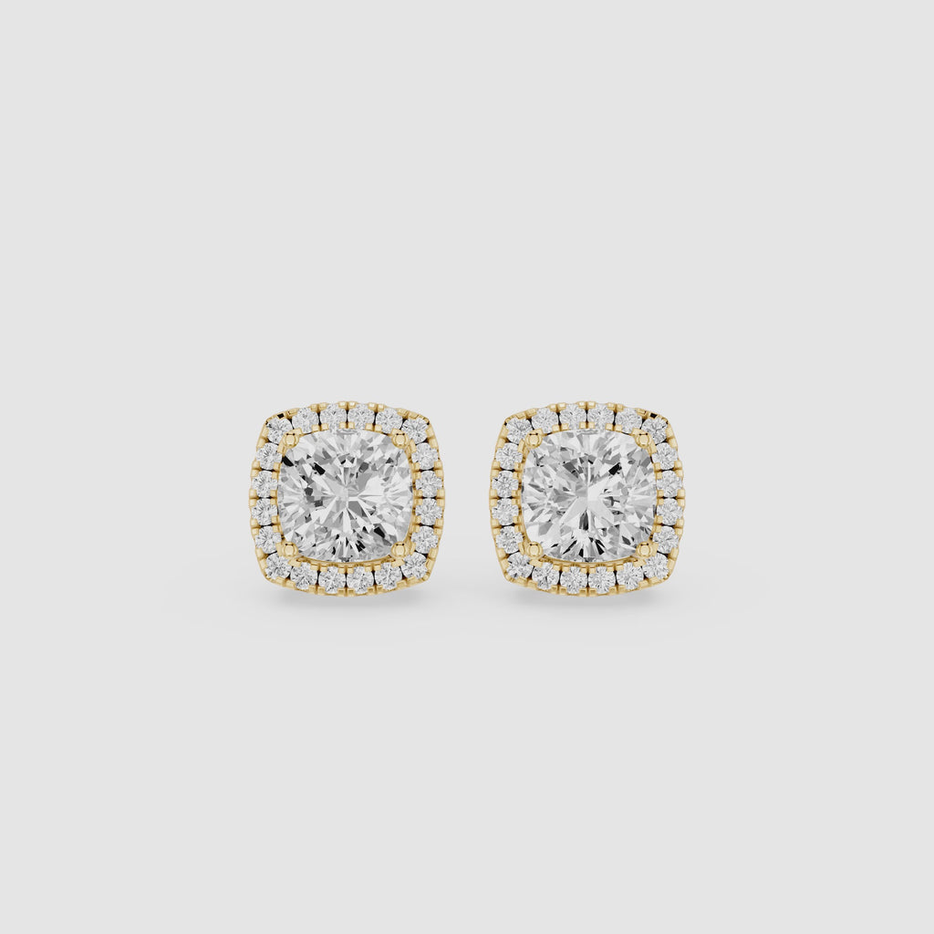 Cushion Cut Lab Diamond Halo Stud Earrings