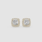 Cushion Cut Lab Diamond Halo Stud Earrings