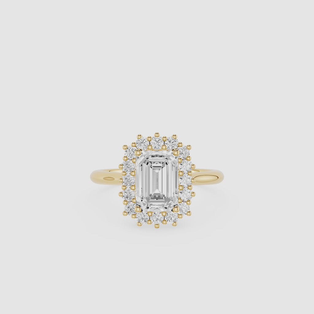Emerald Cut Lab Grown Diamond Halo Engagement Ring