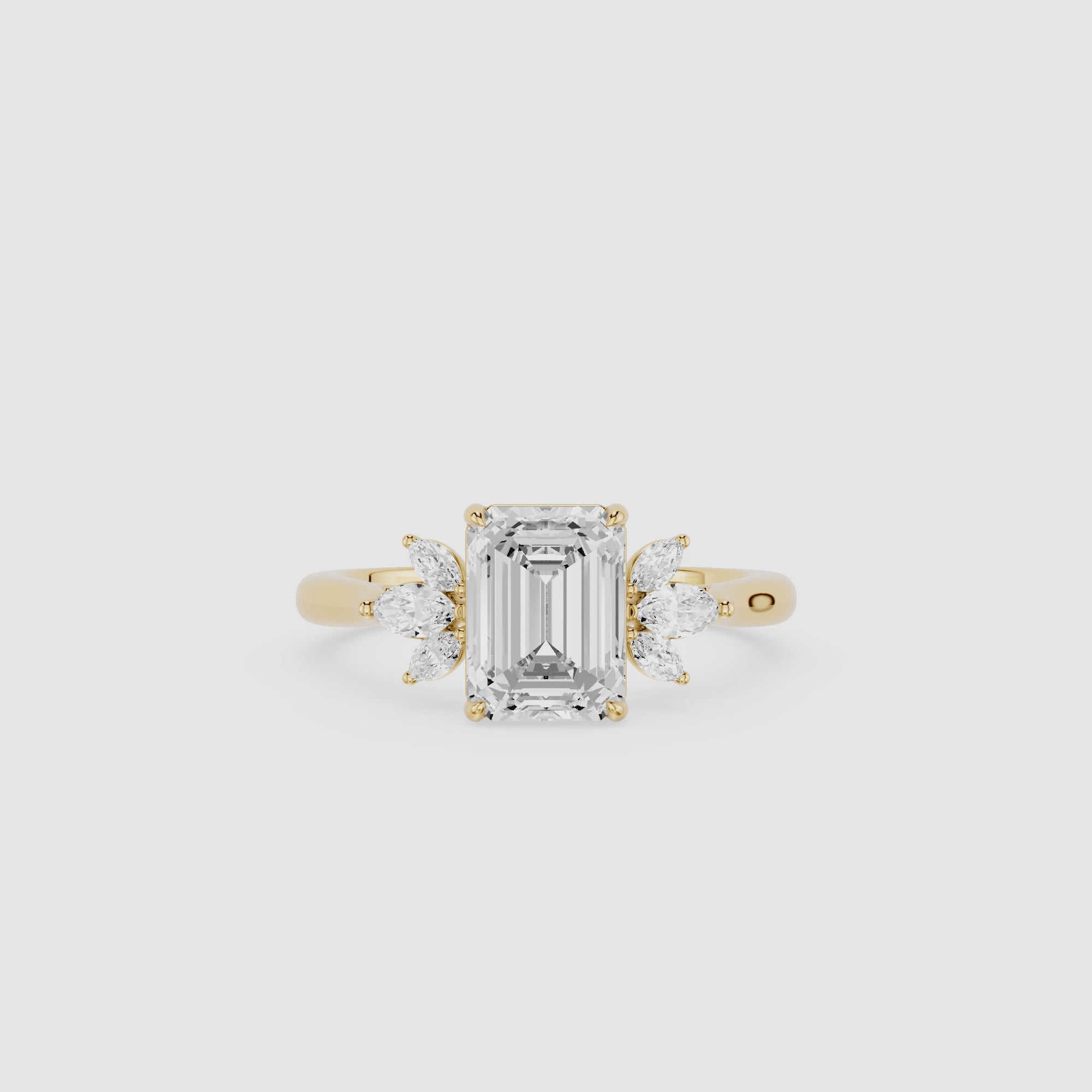 Emerald Cut Lab Grown Diamond with Marquise Side Stone Engagement Ring