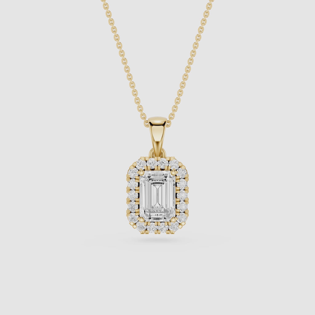 Emerald Cut Halo Lab Grown Diamond Pendant