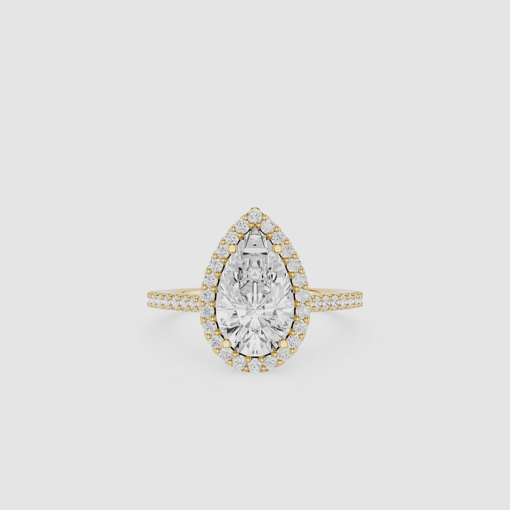 Pear Cut Lab Grown Diamond Halo Engagement Ring