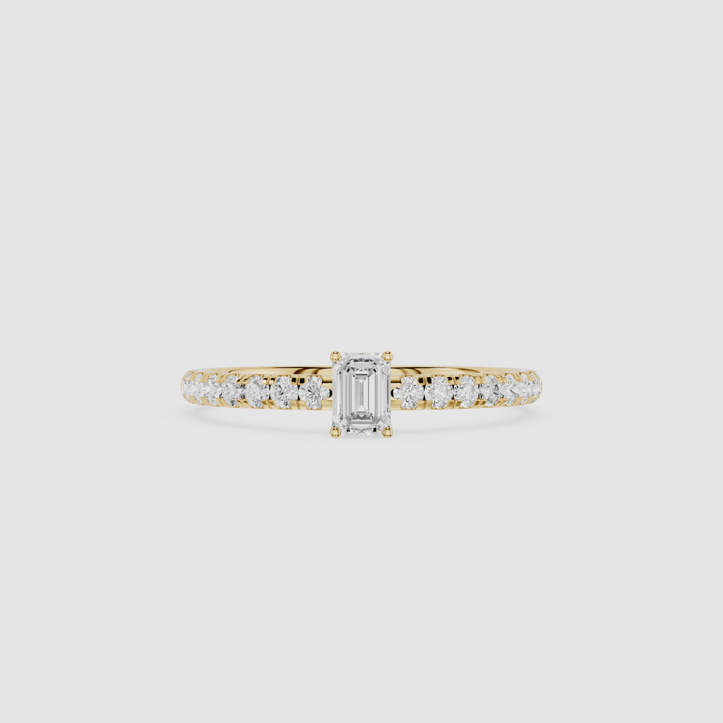 Emerald Cut Lab Grown Diamond Pavé Engagement Ring