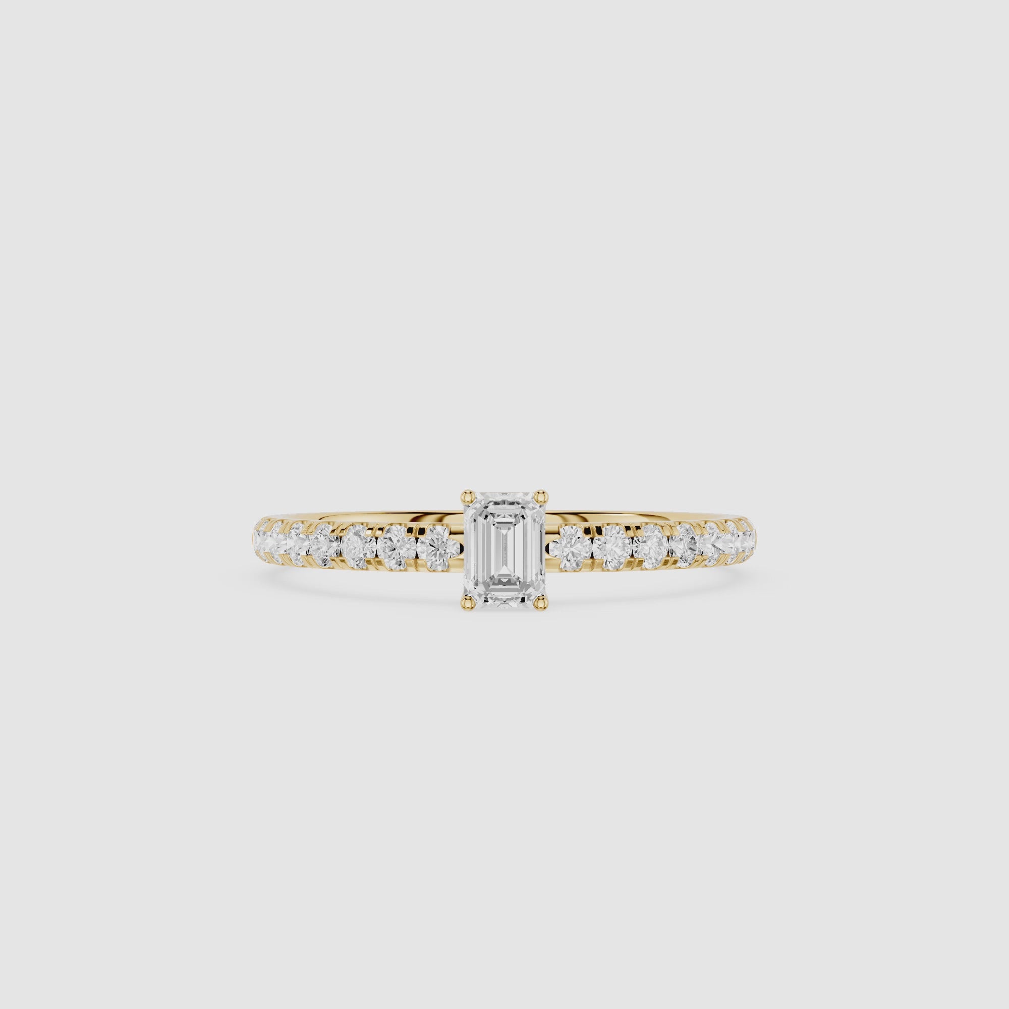 Emerald Cut Lab Grown Diamond Pavé Engagement Ring