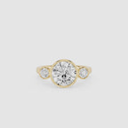 Round Bezel Three Stone Lab Grown Diamond Engagement Ring
