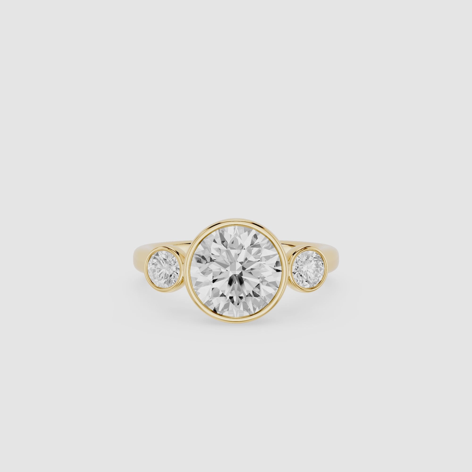 Round Bezel Three Stone Lab Grown Diamond Engagement Ring