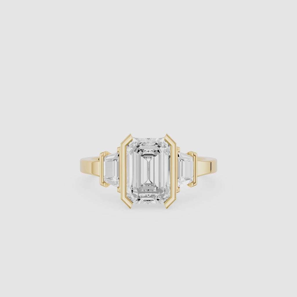 Emerald Cut Lab Grown Diamond Three Stone Ring