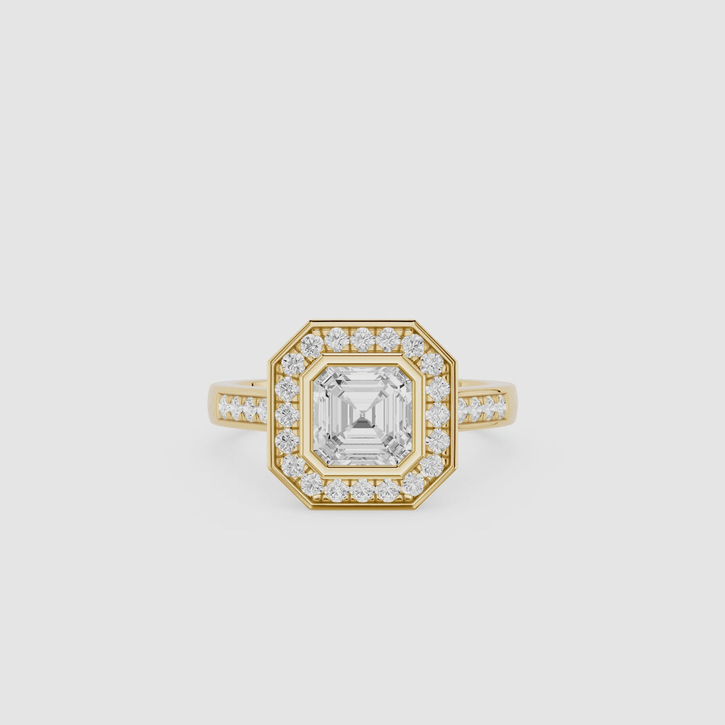 Emerald Cut Lab Grown Diamond Octagon Halo Engagement Ring