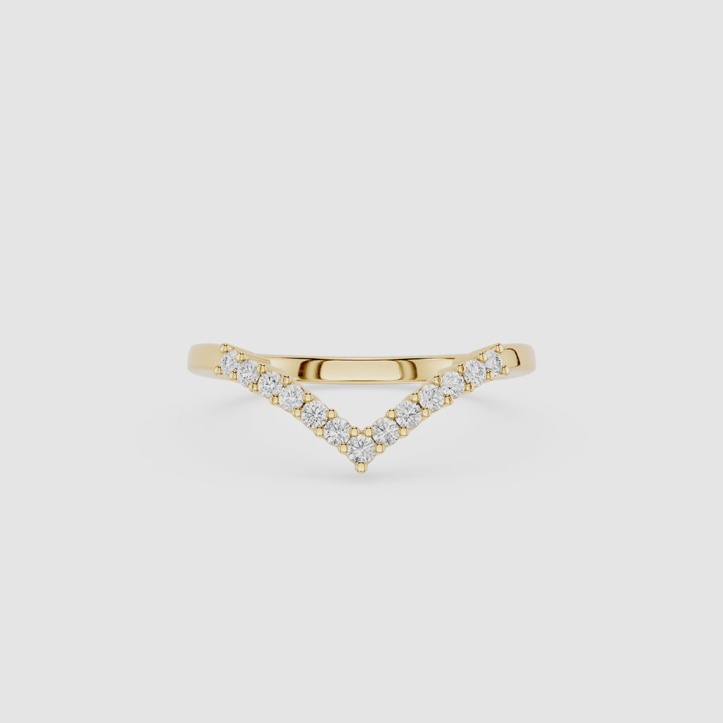 Round Diamond Chevron Wedding Band for Stacking