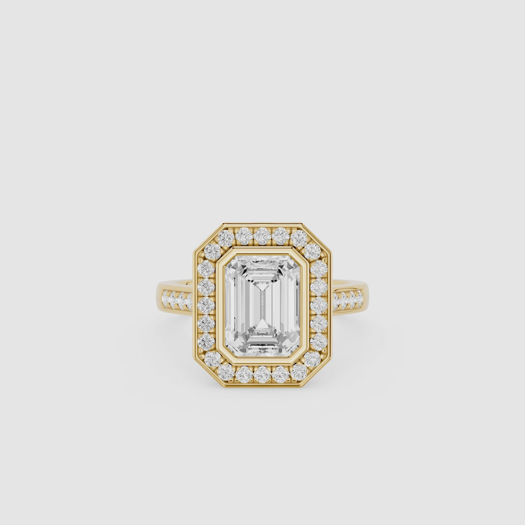 Emerald Cut Lab Grown Diamond Halo Engagement Ring