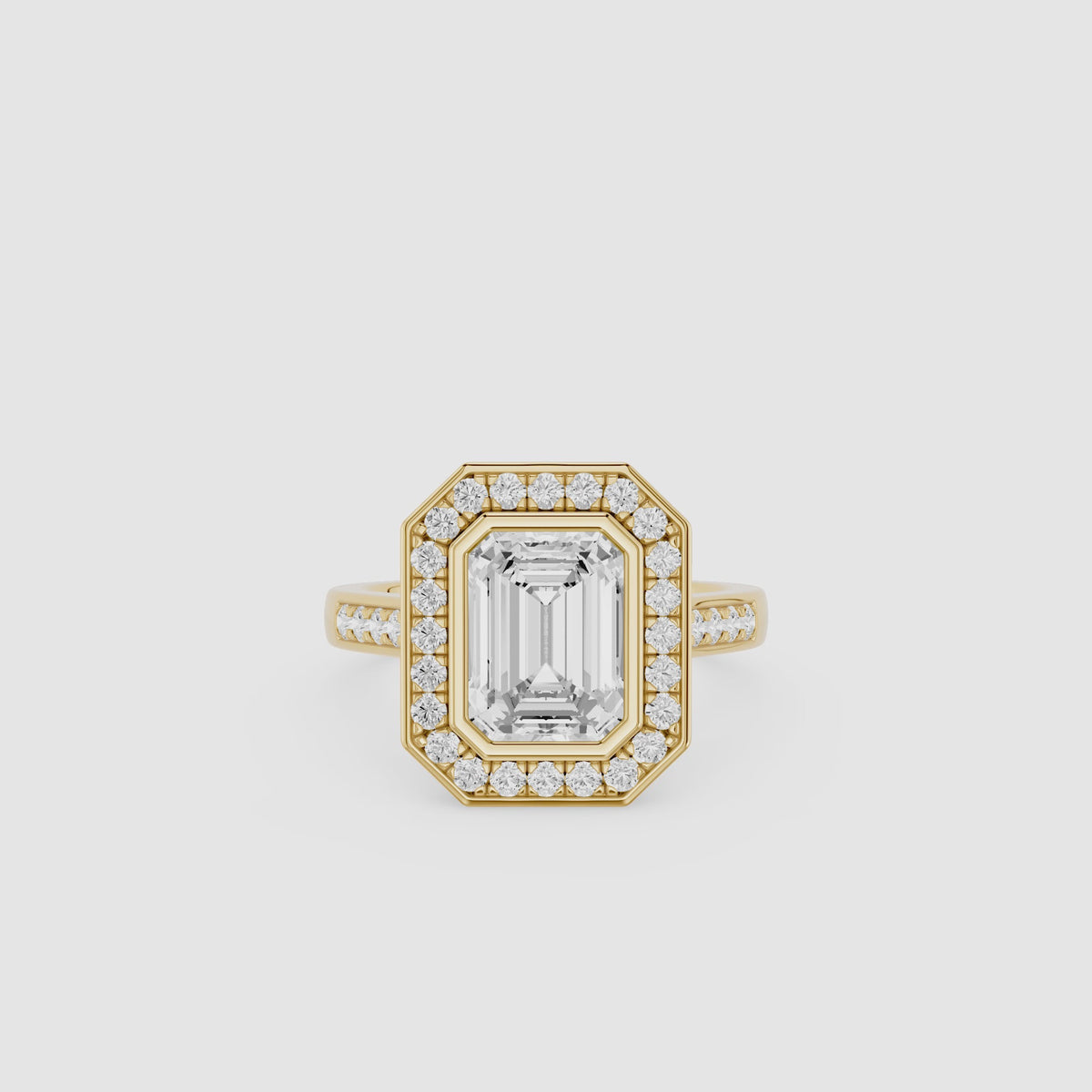 Emerald Cut Bezel Hidden Halo Lab Diamond Engagement Ring