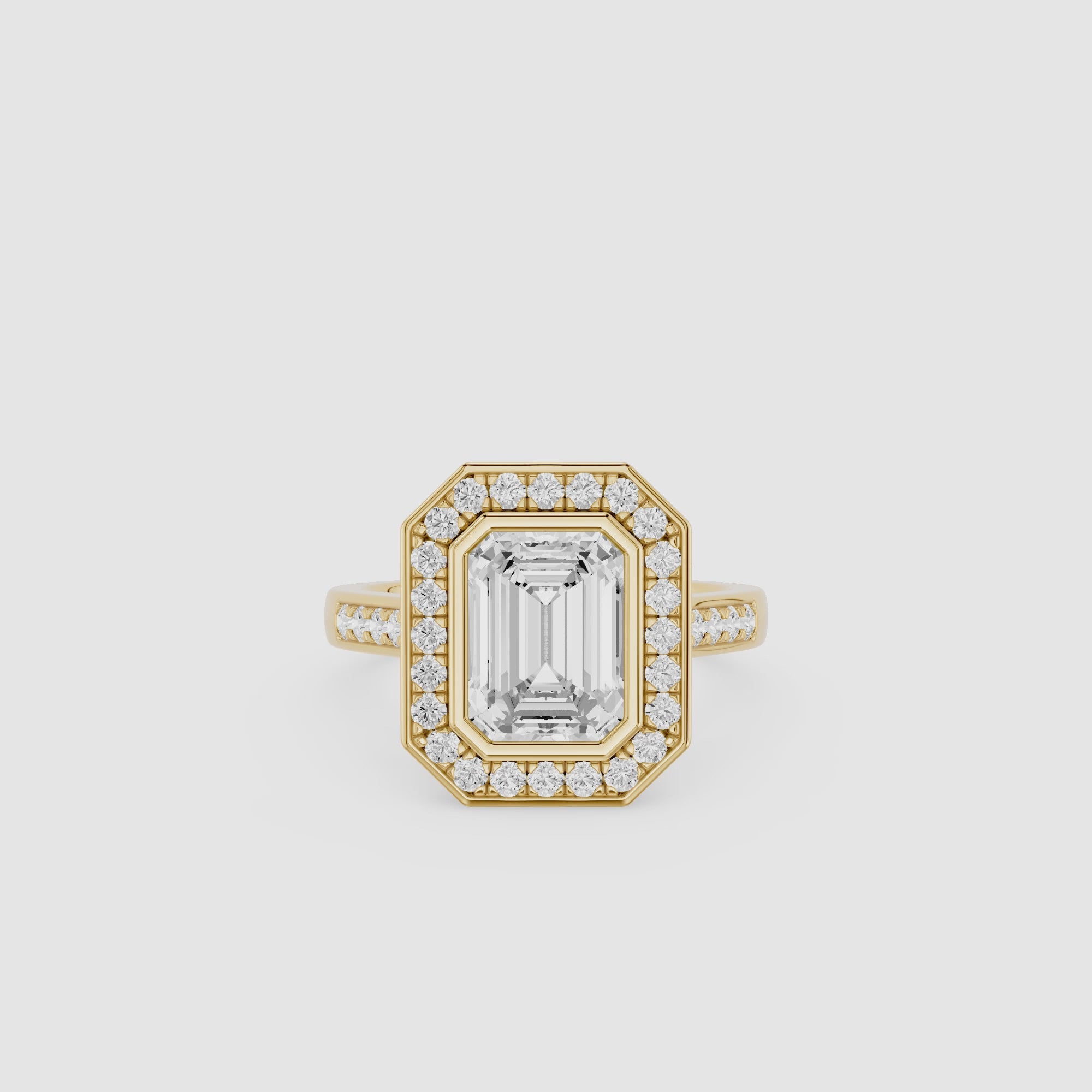 Emerald Cut Lab Grown Diamond Halo Engagement Ring