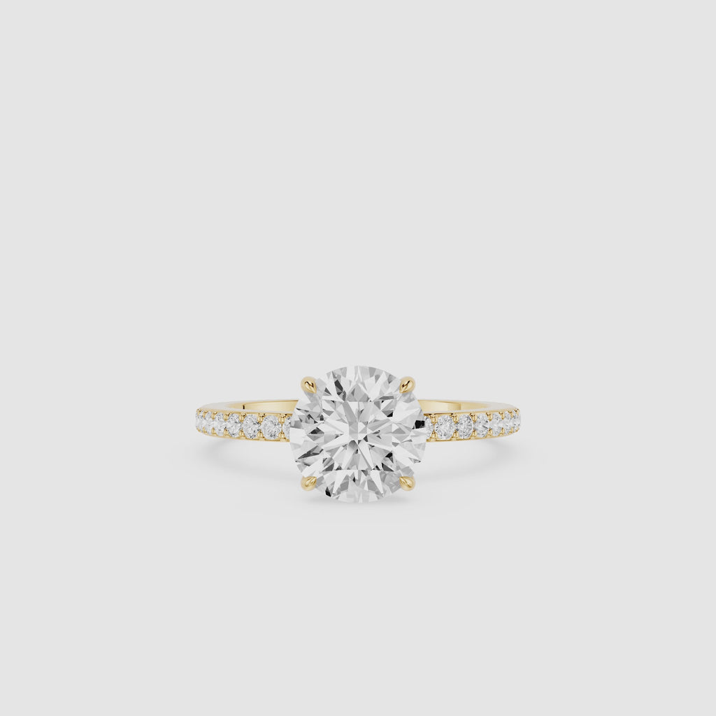 Round Cut Lab Grown Diamond Pavé Solitaire Engagement Ring