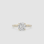 Round Cut Lab Grown Diamond Pavé Solitaire Engagement Ring