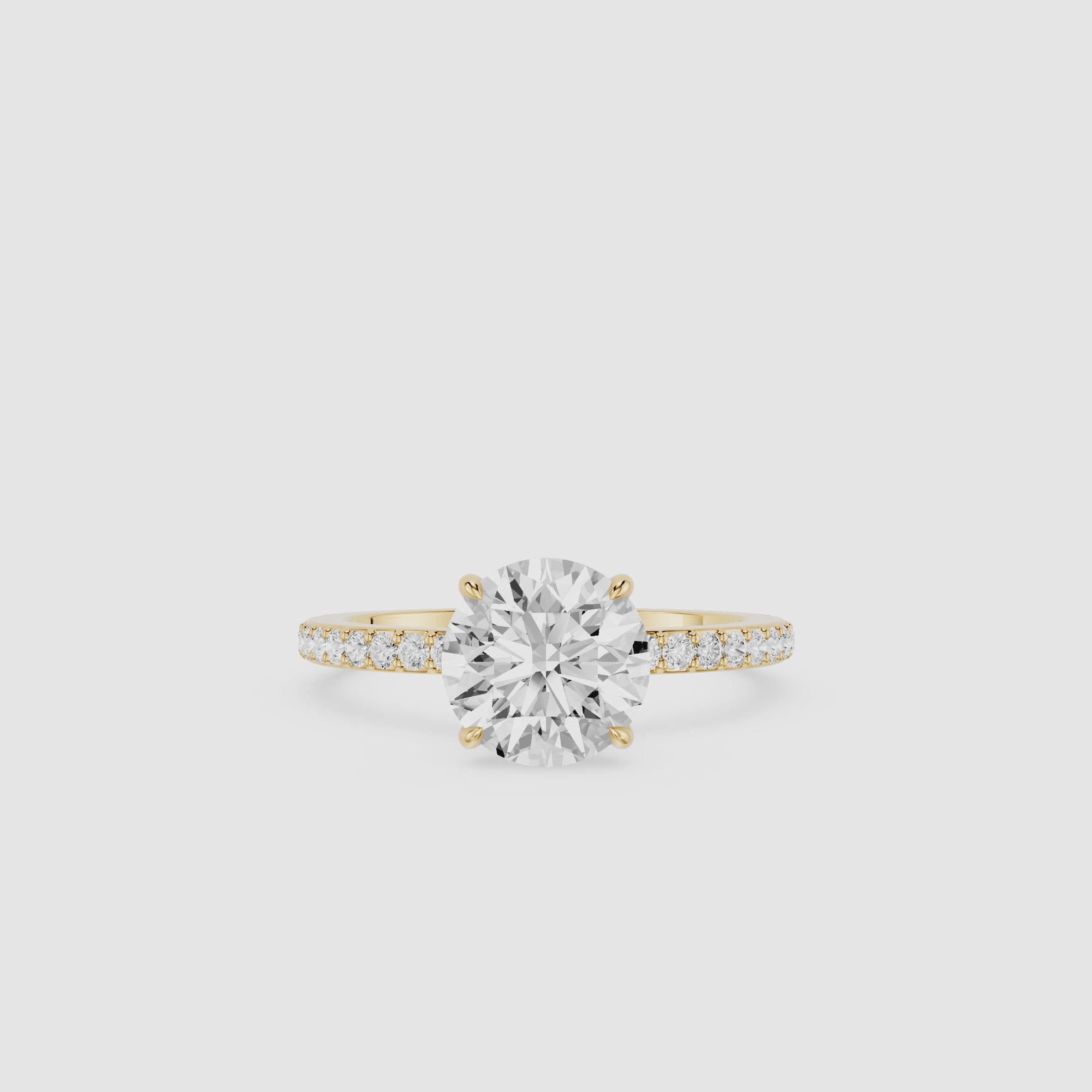 Round Cut Lab Grown Diamond Pavé Solitaire Engagement Ring