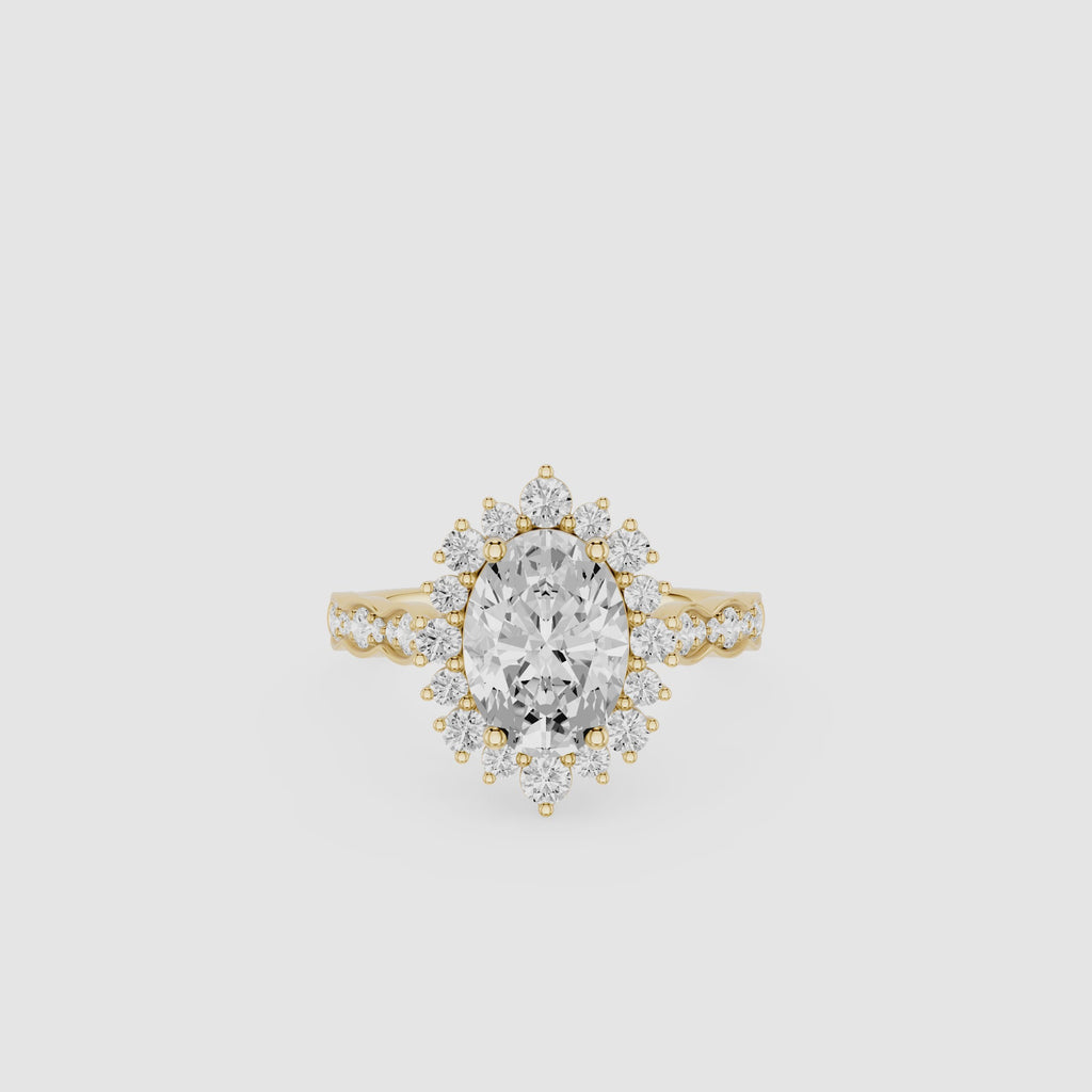 Oval Lab Grown Diamond Floral Halo Engagement Ring