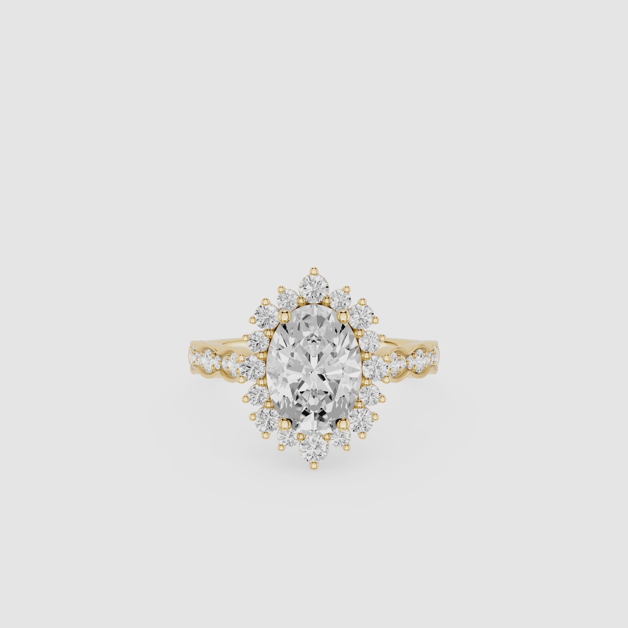 Oval Lab Grown Diamond Floral Halo Engagement Ring