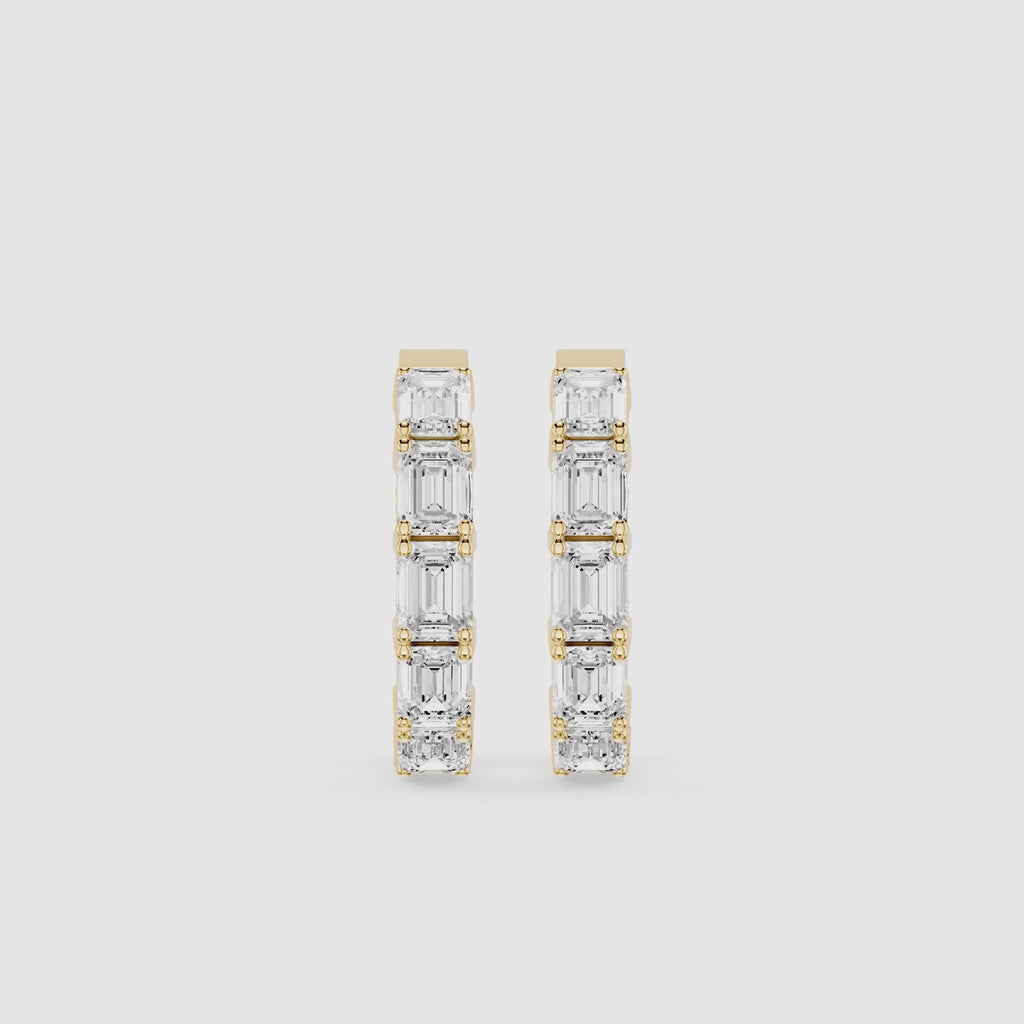 Emerald Cut Lab Grown Diamond Hoop Earrings for Everyday Wear