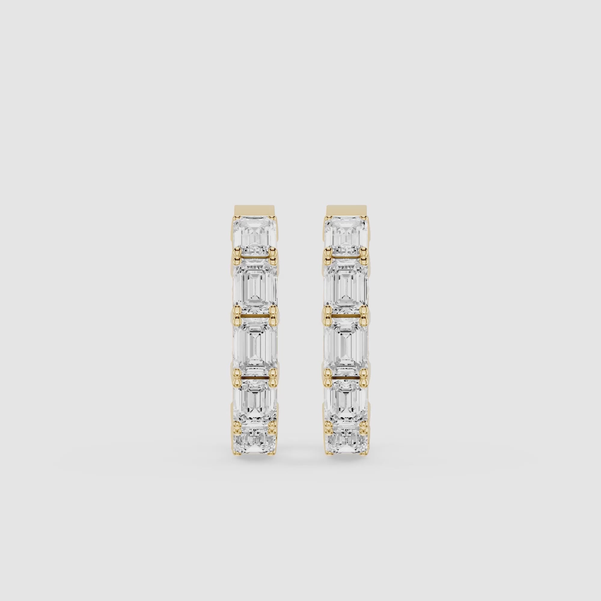 Emerald Cut Lab Grown Diamond Hoop Earrings for Everyday Wear