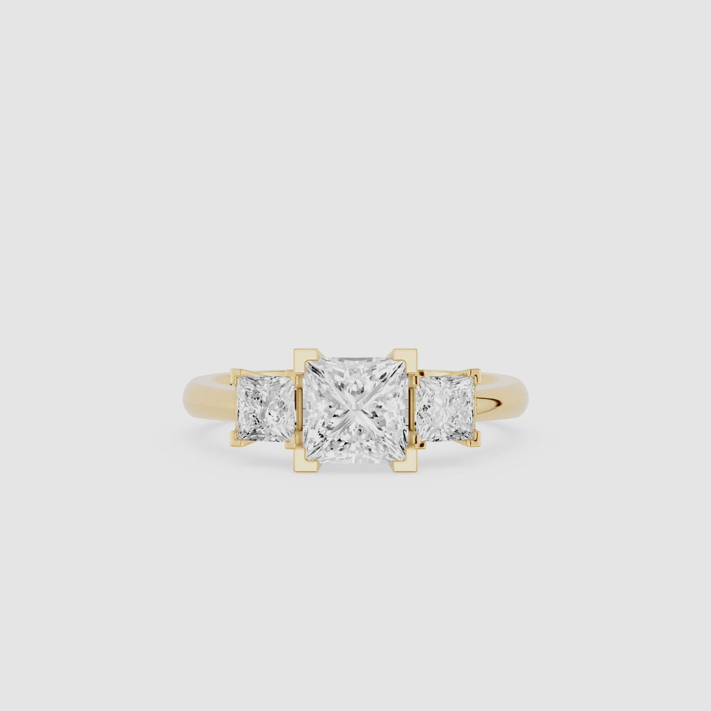 Princess Cut Lab Grown Diamond Three Stone Ring