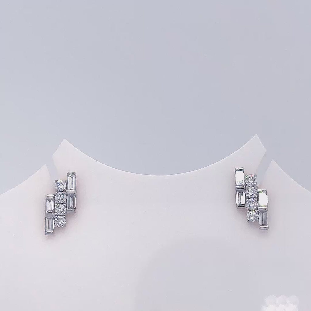 Baguette Cut Lab Grown Diamond Lightning Bolt Stud Earrings
