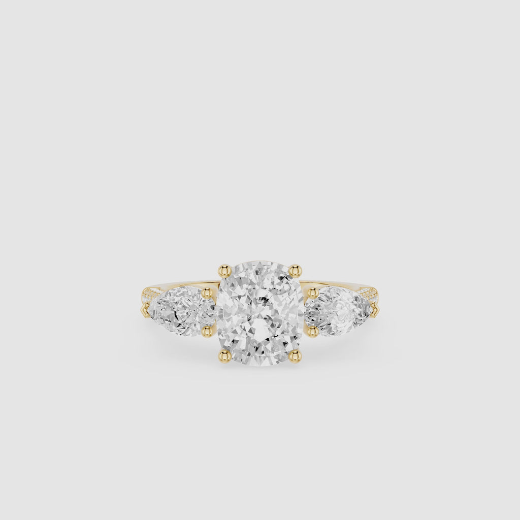 Cushion Cut Lab Grown Diamond Three Stone Ring