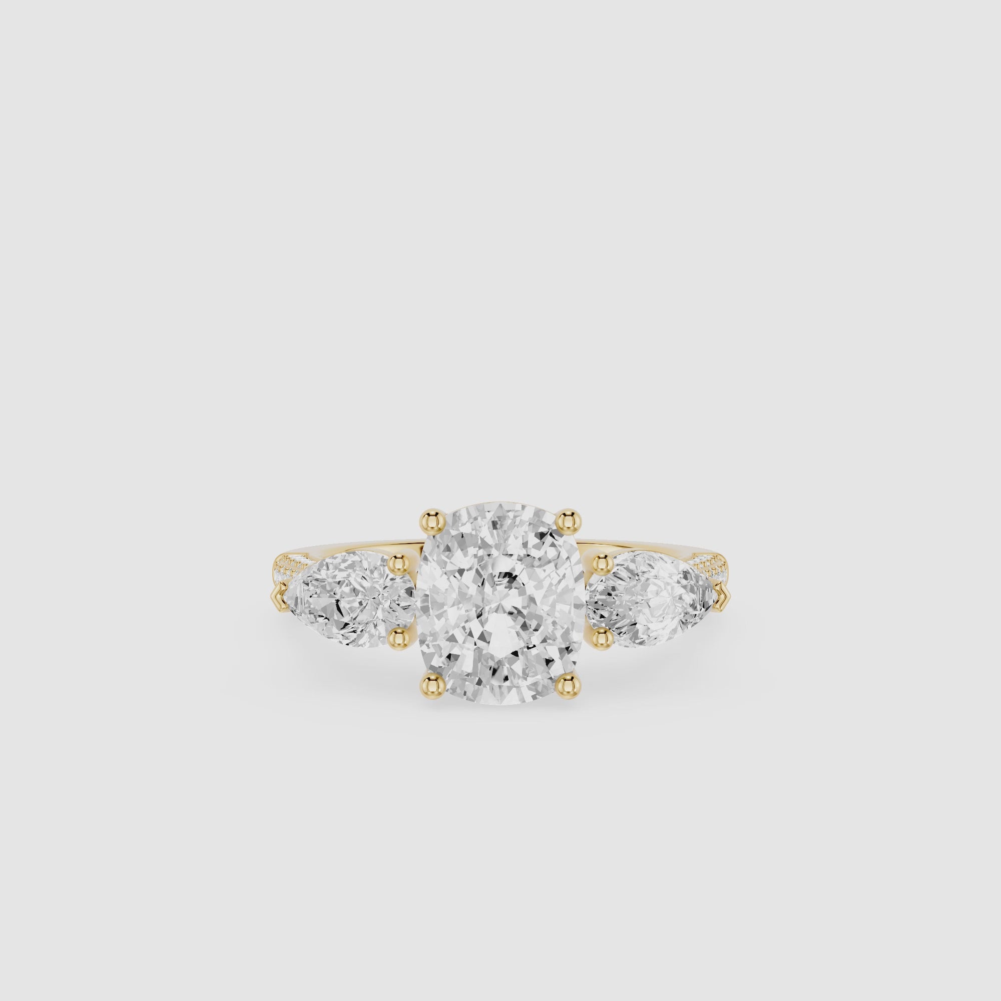 Cushion Cut Lab Grown Diamond Three Stone Ring