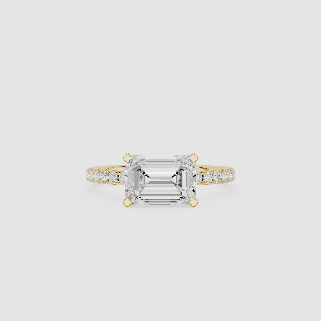 Emerald Cut Lab Grown Diamond Pavé Engagement Ring