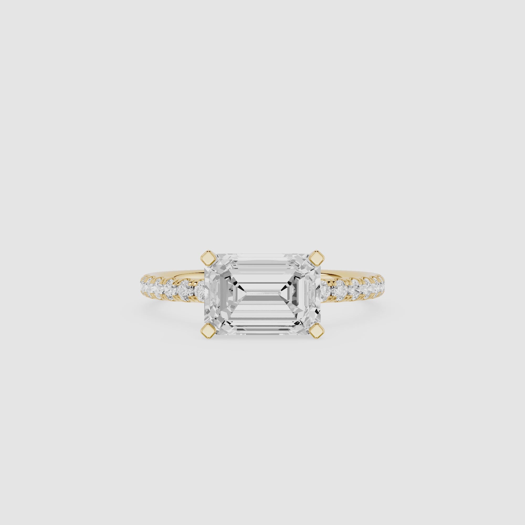 Emerald Cut Lab Grown Diamond Pavé Engagement Ring