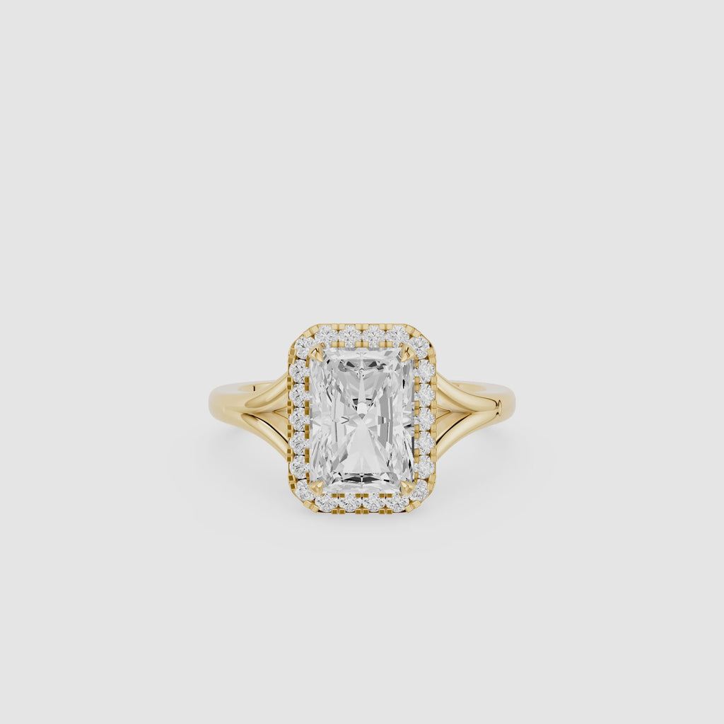 Radiant Cut Lab Grown Diamond Halo Split Shank Ring