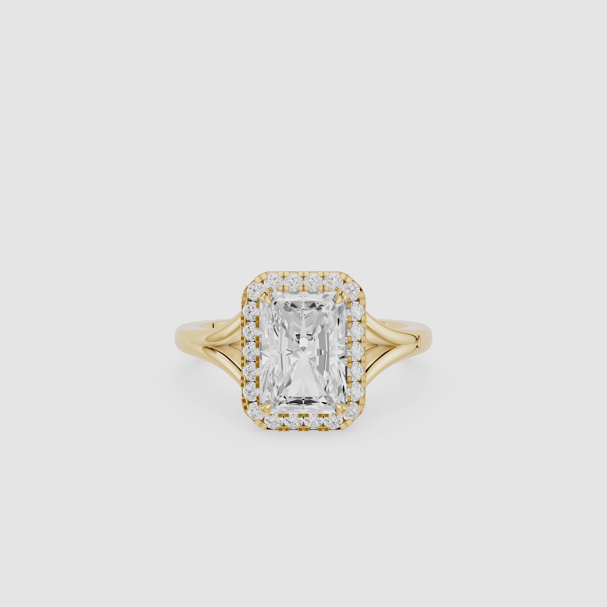 Radiant Cut Lab Grown Diamond Halo Split Shank Ring
