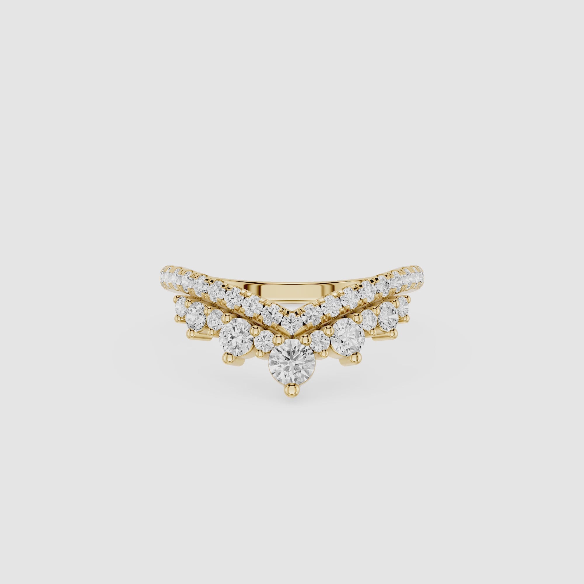 Double Row Graduated Round Lab Grown Diamond Curved Wedding Band