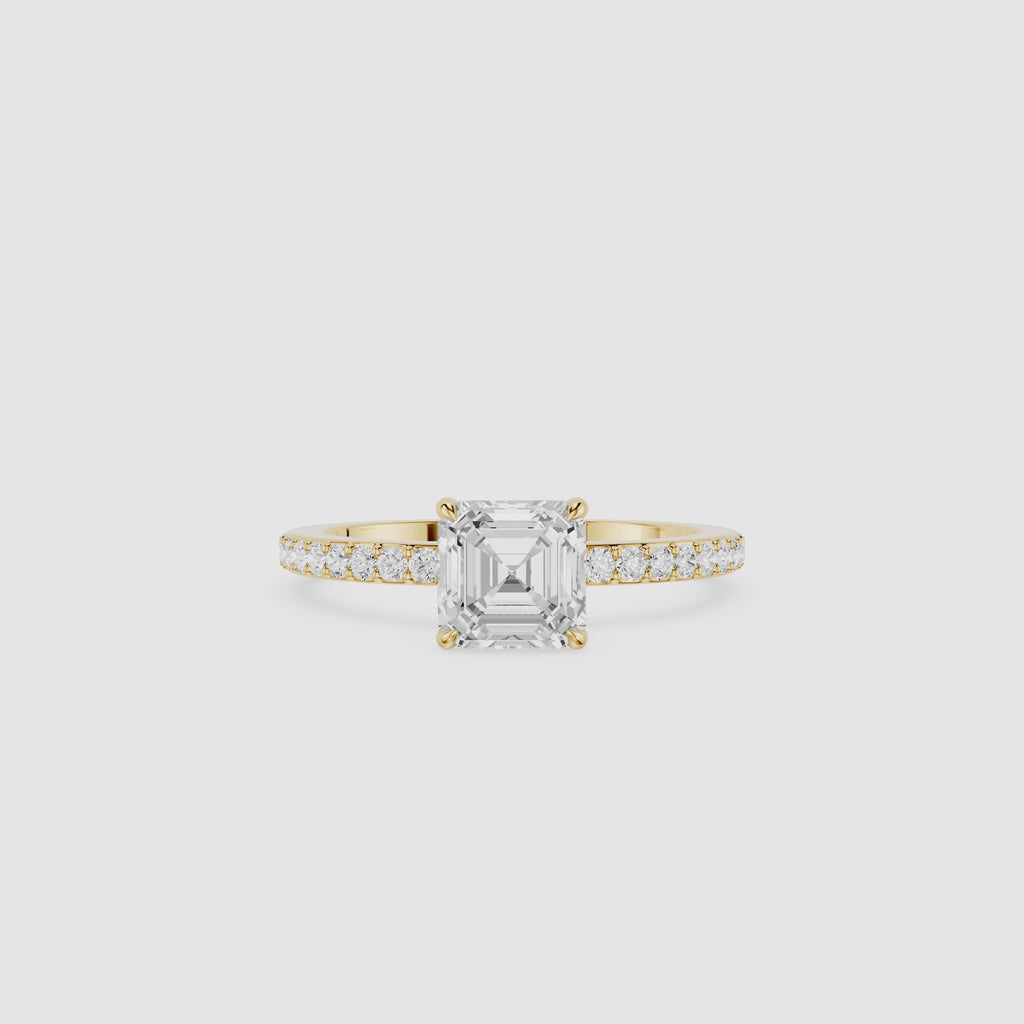 Emerald Cut Lab Grown Diamond Pavé Solitaire Engagement Ring
