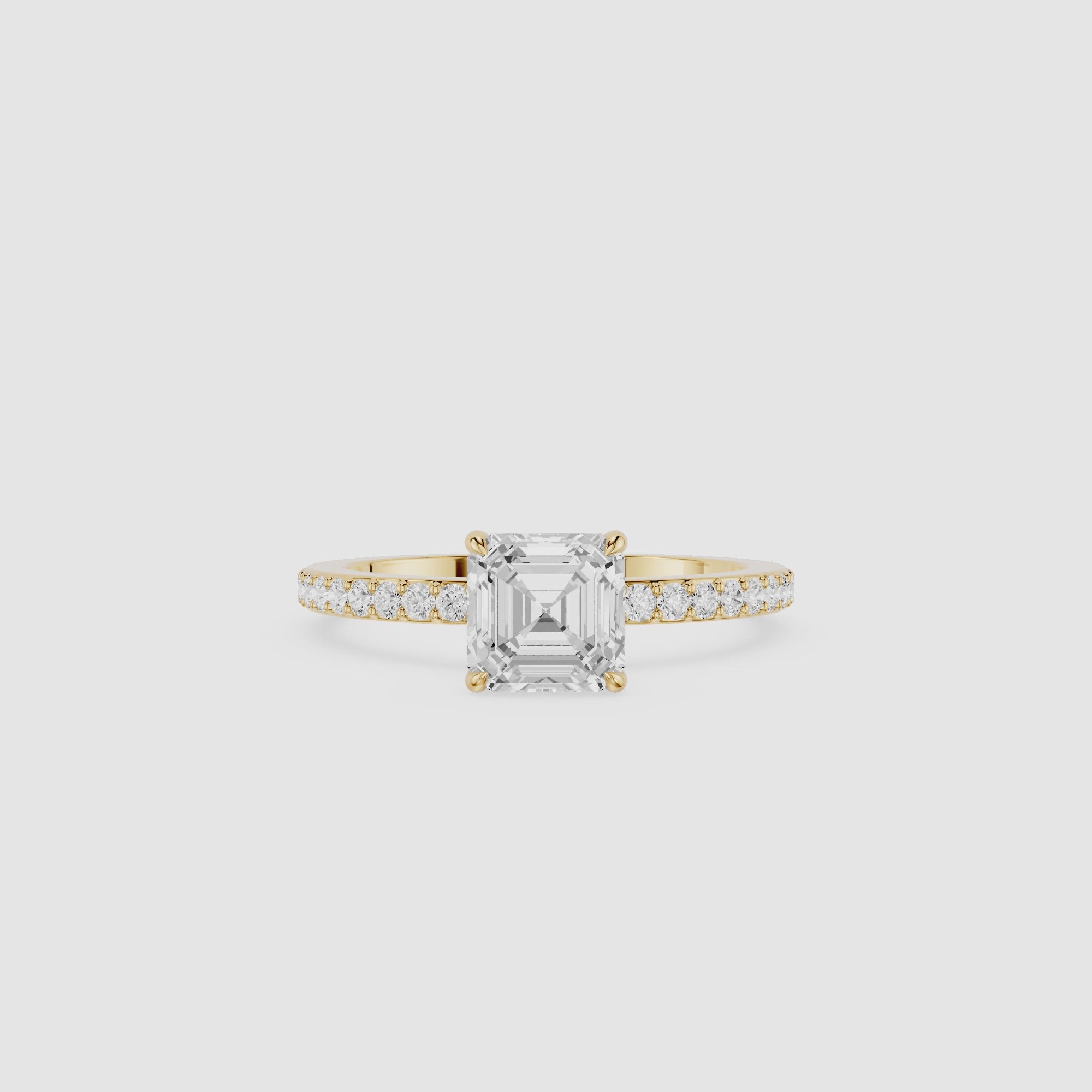 Emerald Cut Lab Grown Diamond Pavé Solitaire Engagement Ring