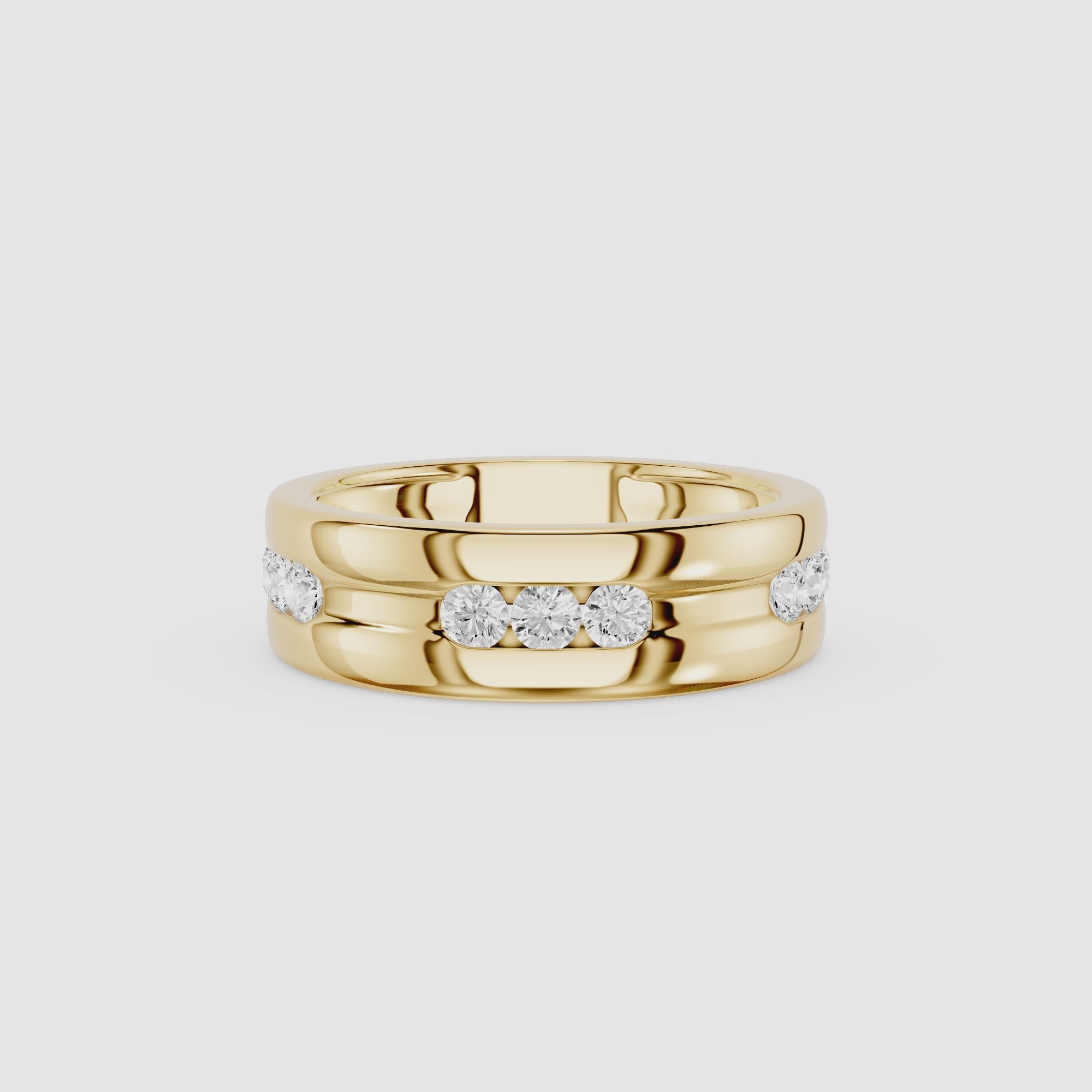 Round Diamond Flush Set Wedding Band