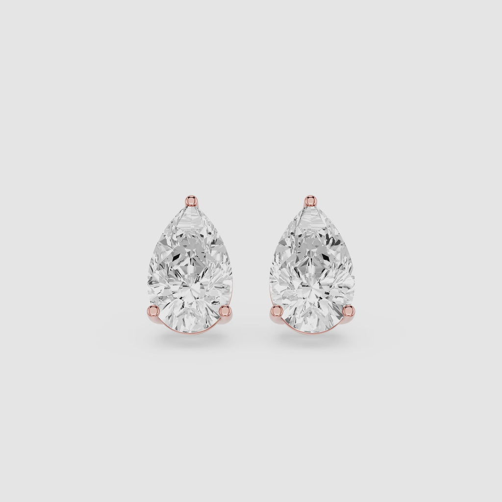 Pear Cut Lab Diamond Three Prong Stud Earrings
