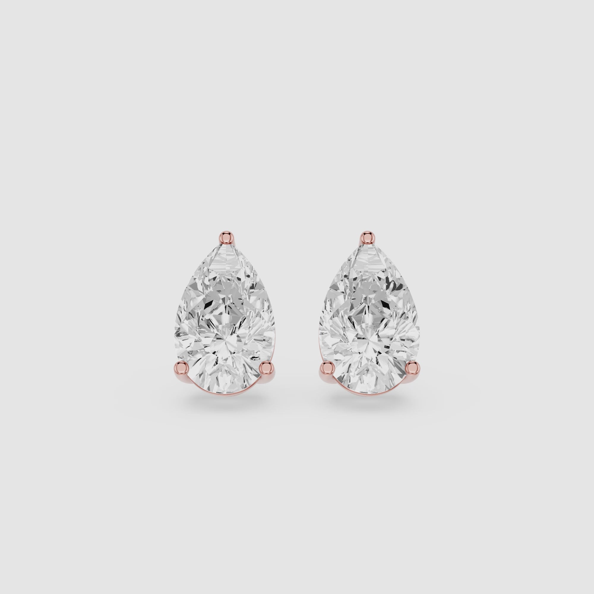 Pear Cut Lab Diamond Three Prong Stud Earrings