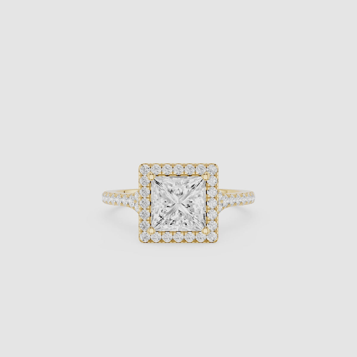 Princess Cut Halo Setting Lab Diamond Pave Engagement Ring
