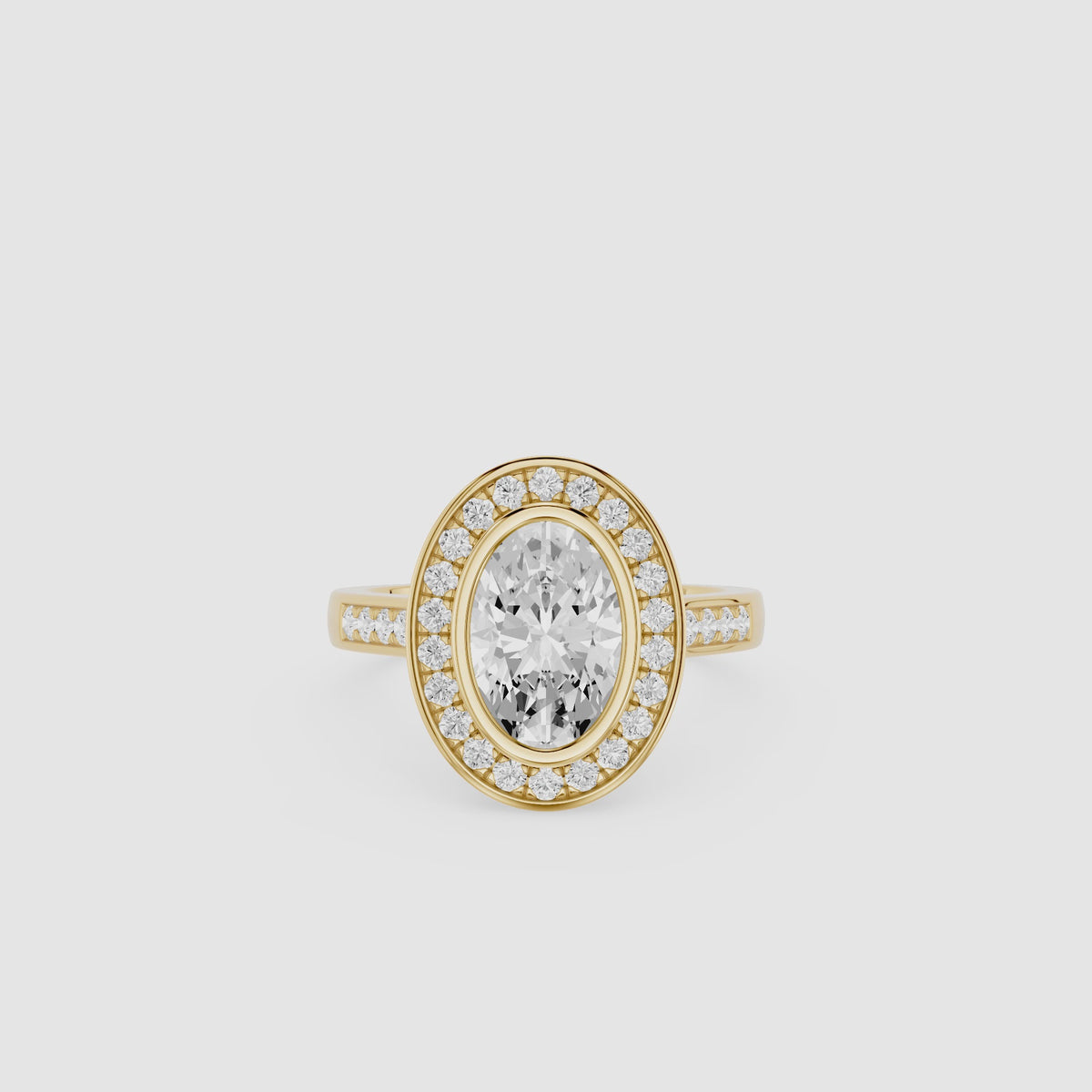 Oval Cut Lab Grown Diamond Halo Bezel Engagement Ring