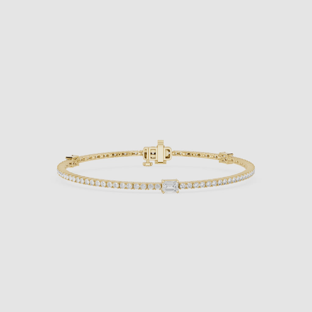 Lab Grown Emerald Cut Diamond Tennis Bangle Bracelet