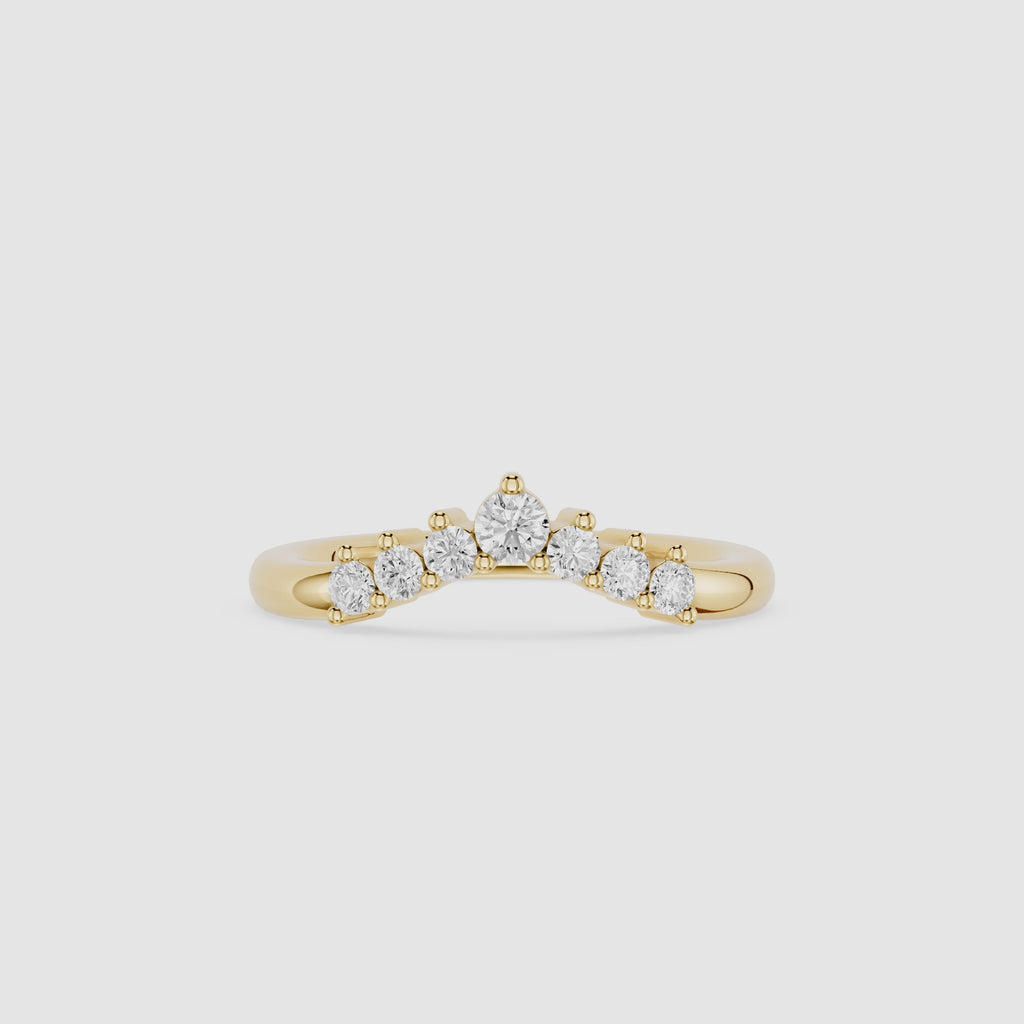 Round Diamond Curved Wedding Band for Ring Stacking