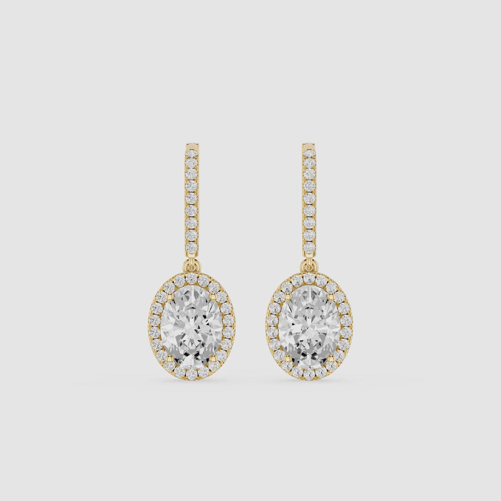 Oval Halo Diamond Drop Earrings with Lab Grown Diamonds